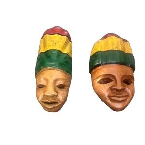 Set Of 2‎ Vintage Hand Carved and Hand Painted Wooden Mask.